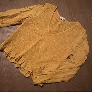 American Eagle Mustard Yellow V-Neck Smocked Blouse